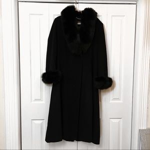 REAL Fur Trim Wool Coat in Black by ELLEN TRACY